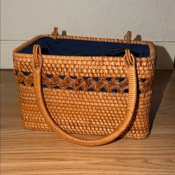 Navy and Tan Woven Tote Bag - Picture 7 of 8